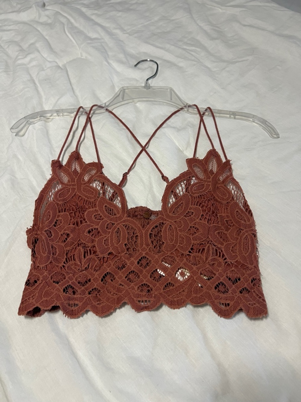Free People Lace Bralette Crop Top in Rust